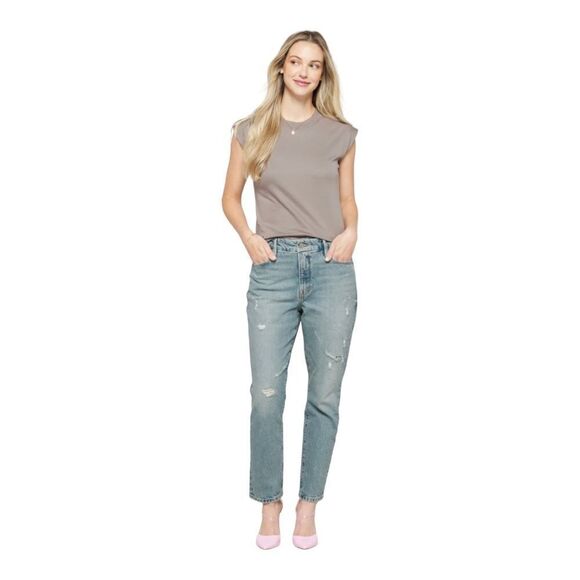 Good American NWT Good Classic Weekender Distressed Straight Leg Jeans Size 4 - Picture 1 of 6